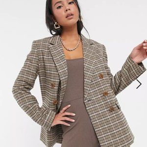 & Other Stories Wool Blend Plaid Blazer - Size 2, Beige Plaid, NWT